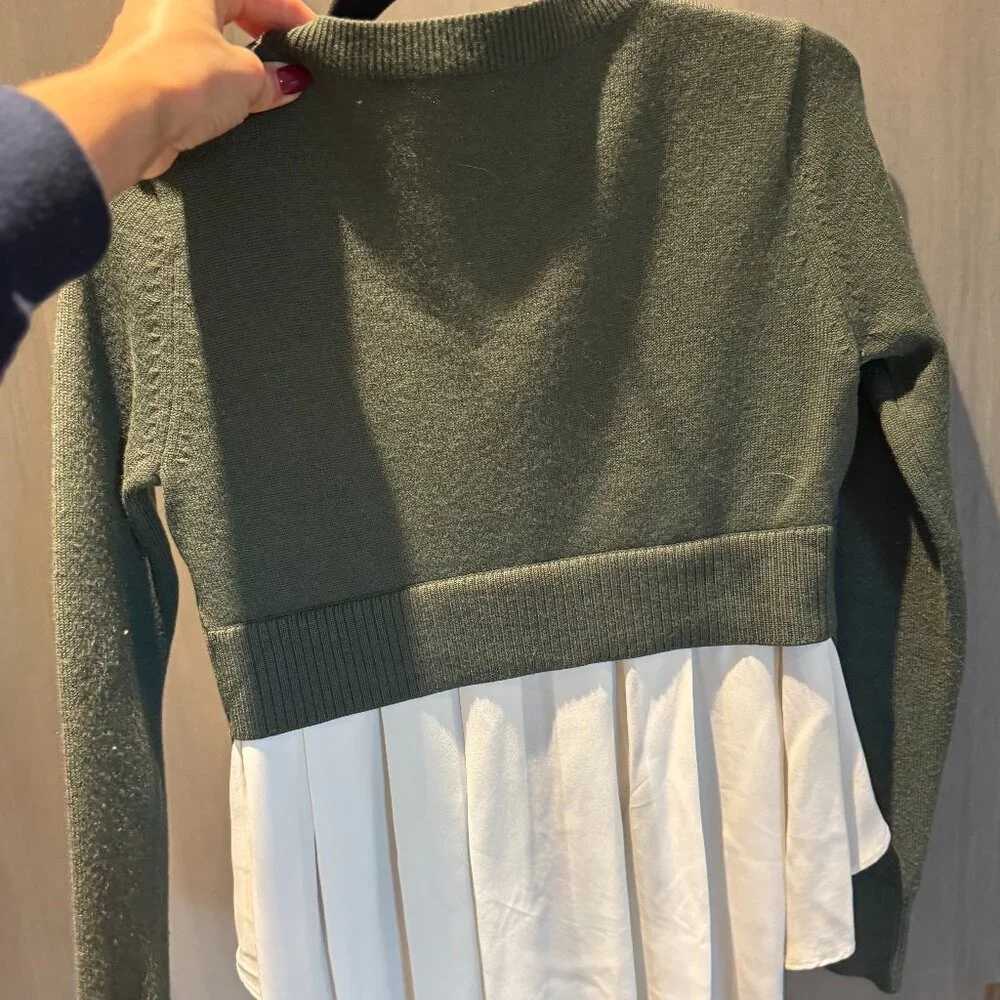 Veronica Beard Concord V-Neck Sweater Mixed Media Green White Size Small - Picture 2 of 2